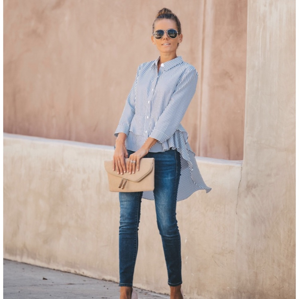 Renee Button Down High Low Statement Blouse